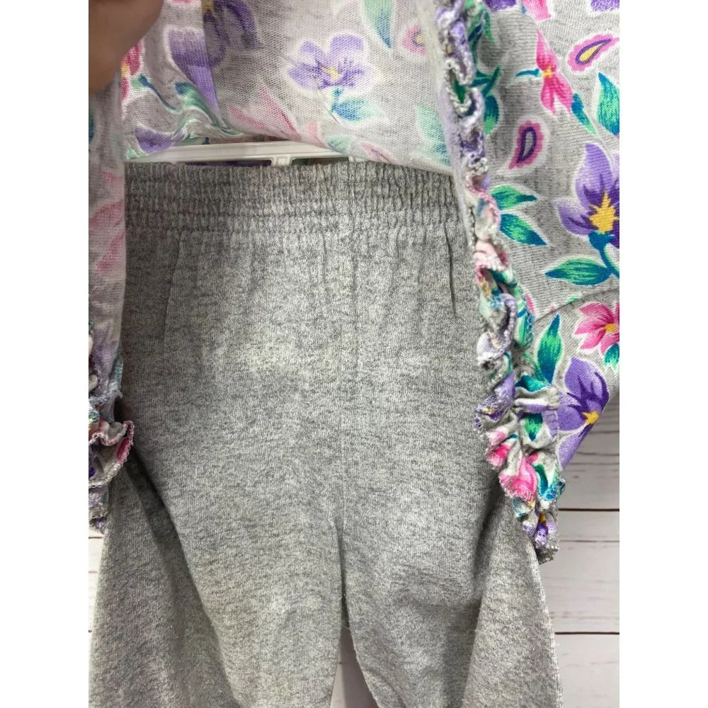 Okie Dokie Vintage Gray Floral Print‎ Girls Size 24 Months 2 Piece Outfit